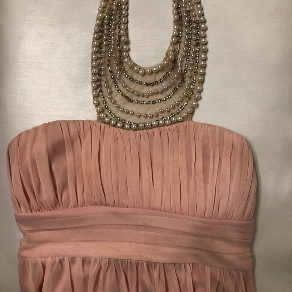 Barbiecore Blush pink pearl and rhinestone bridesmaid dress - Picture 3 of 4